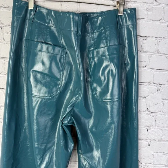 Anthropologie Colette Faux Patent Leather Wide-Leg Pants Teal Size 32 - Picture 6 of 9
